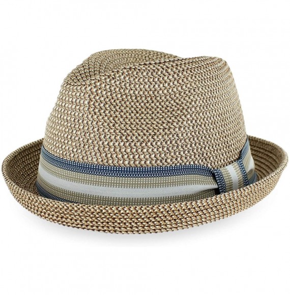 Fedoras Belfry Men Women Summer Straw Trilby Fedora Hat in Blue Tan Black - Blaketan - CF18LQQGK62