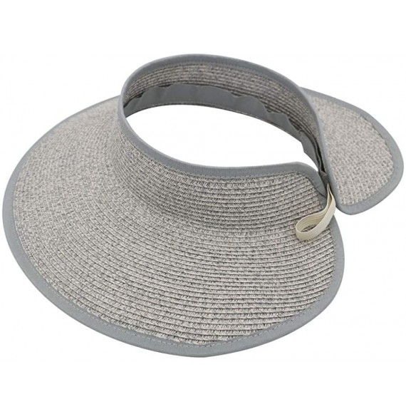 Sun Hats Women's Wide Brim Roll up Visor Packable Summer Sun Beach Hat - Paper Straw- Adjustable- UPF50+ - Grey Heather - CU1...