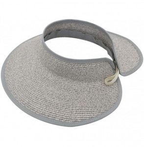 Sun Hats Women's Wide Brim Roll up Visor Packable Summer Sun Beach Hat - Paper Straw- Adjustable- UPF50+ - Grey Heather - CU1...