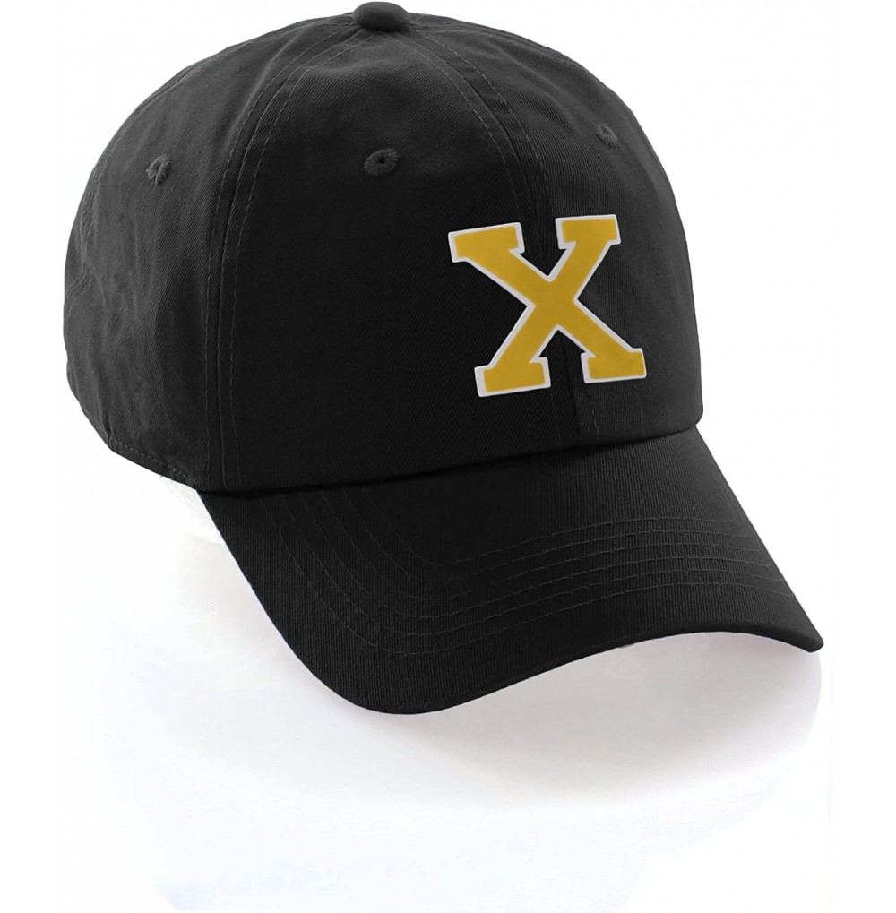 Baseball Caps Customized Letter Intial Baseball Hat A to Z Team Colors- Black Cap White Gold - Letter X - CX18ET3SI68