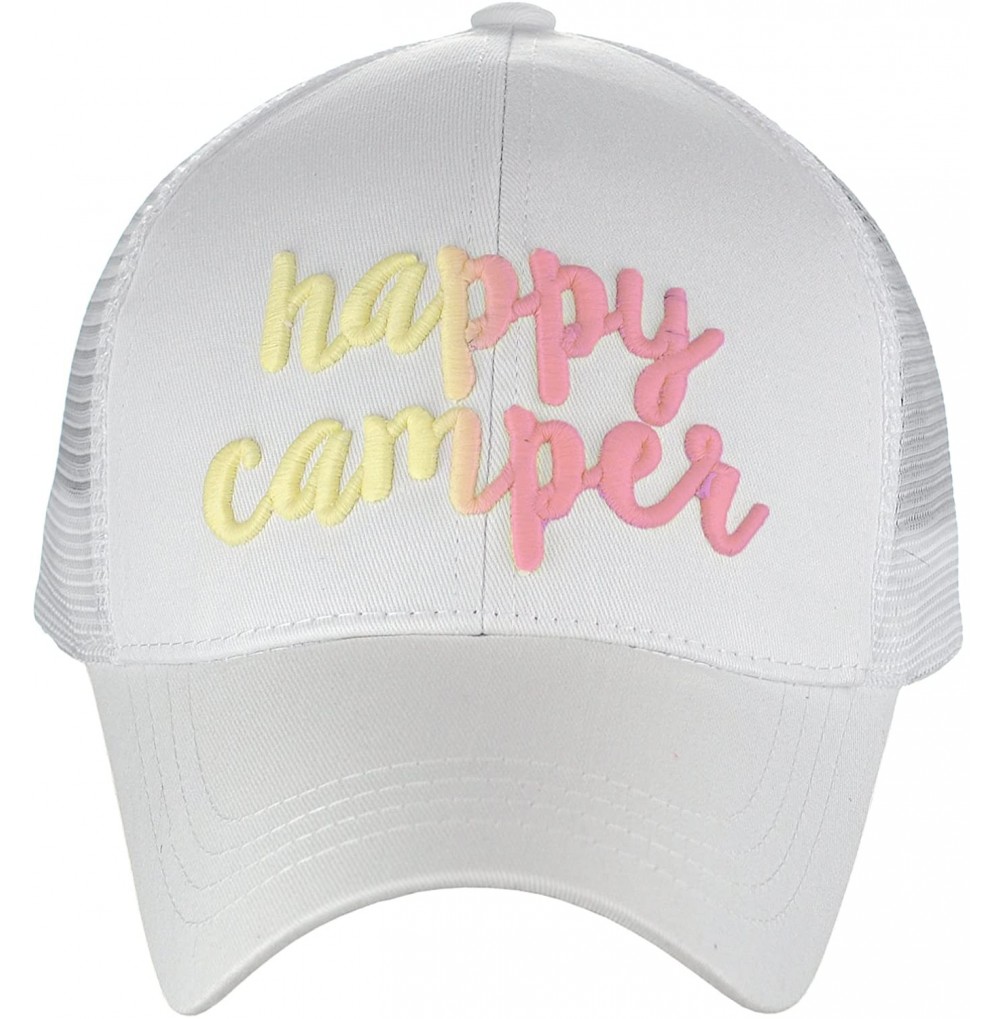 Baseball Caps Ponycap Color Changing 3D Embroidered Quote Adjustable Trucker Baseball Cap- Happy Camper- White - CL18D90HAU0