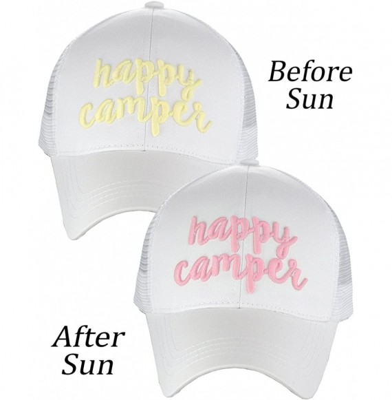 Baseball Caps Ponycap Color Changing 3D Embroidered Quote Adjustable Trucker Baseball Cap- Happy Camper- White - CL18D90HAU0