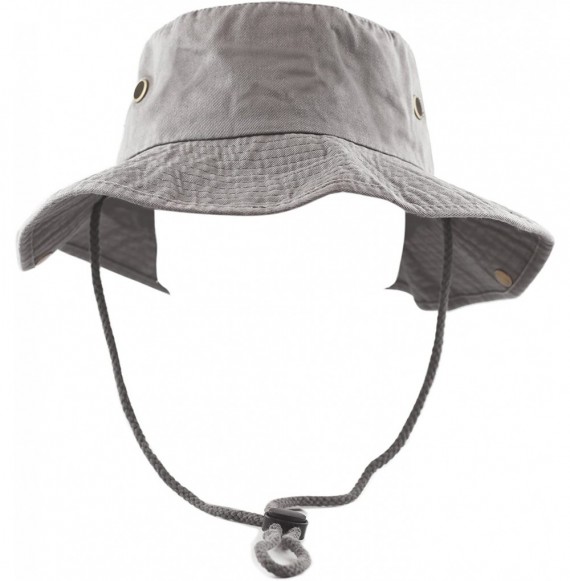 Sun Hats 100% Cotton Stone-Washed Safari Wide Brim Foldable Double-Sided Sun Boonie Bucket Hat - Grey - CI12O44EC3H