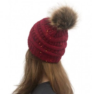 Skullies & Beanies Women Winter Warm Fur Ball Hat Fashion Crochet Knitted Wool Cap Cozy Headgear Hats & Caps - Dark Red - C11...