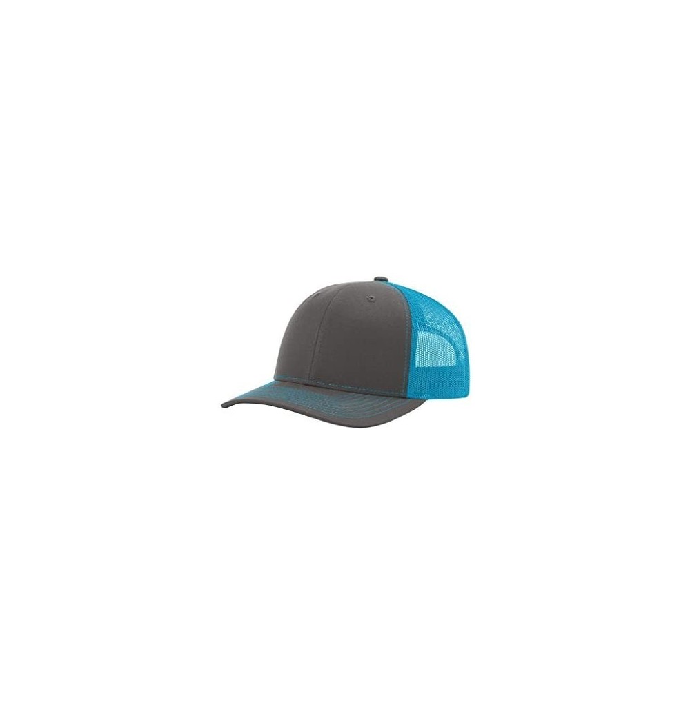 Baseball Caps Twill Mesh Back Trucker Snapback Hat - Charcoal/Neon Blue - C617AASDIU3