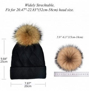Skullies & Beanies Womens Knit Winter Beanie Hat Fur Pom Pom Cuff Warm Beanies Bobble Ski Cap - Black+natural Racoon Pom Pom ...