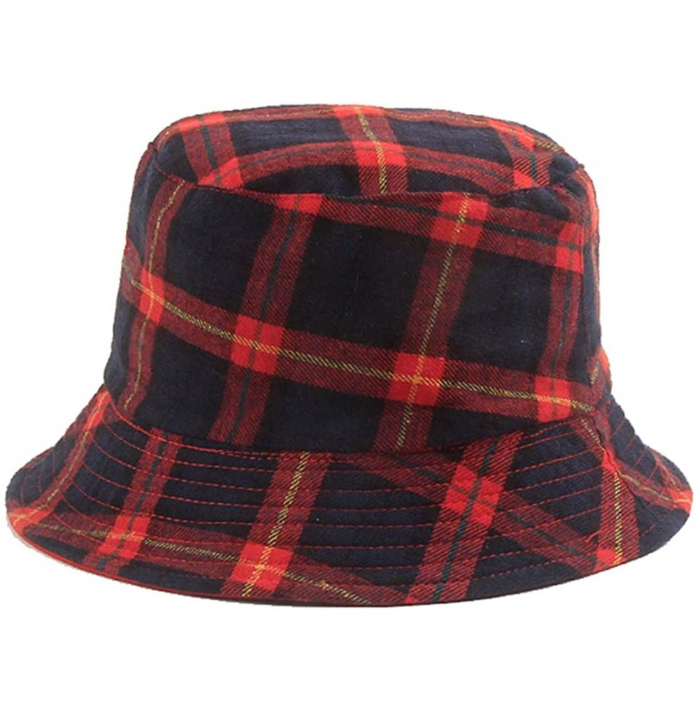 Bucket Hats Packable Bucket Hats Reversible Women Sun Plaid-Fisherman Caps - Red - C418UEN78RT