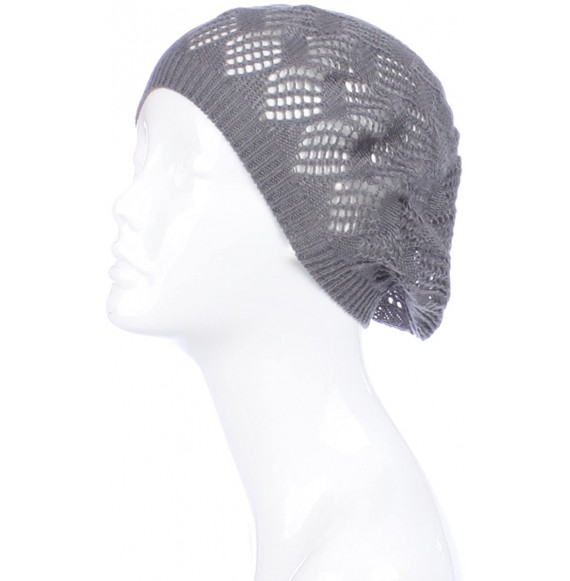 Berets Womens Crochet Flower Beanie Hats Lightweight Cutout Knit Beret Fashion Cap - Dark Gray Mini Squares - CE12LCQ7E8D