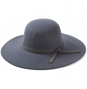 Fedoras Ladies Woolen Fedoras Hat Royal Blue Winter Elegant Vintage Hats with A Wide Brim British Bow Tie Felt Hats - CG18QKO...