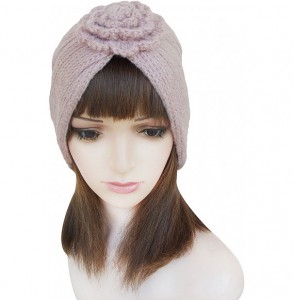 Skullies & Beanies Baroque Style Ladies Winter Chunky Knit Floral Turban Beanie Ski Chemo Hat A232 - Pink - C511O4QKG4N