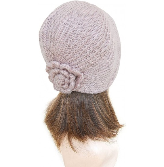 Skullies & Beanies Baroque Style Ladies Winter Chunky Knit Floral Turban Beanie Ski Chemo Hat A232 - Pink - C511O4QKG4N