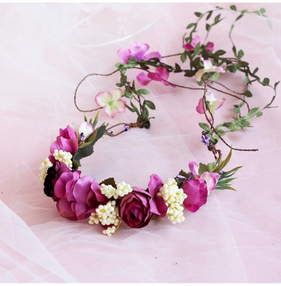 Headbands Adjustable Flower Headband Hair Wreath Floral Garland Crown Flower Halo Headpiece Boho with Ribbon Wedding Party - ...