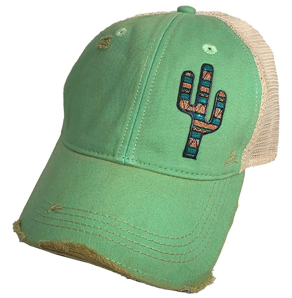 Baseball Caps Distressed Soft Mesh Snap Back Western Themed Women's Hat - Southwest Cactus – Vintage Turquoise - CC197MIM5M8