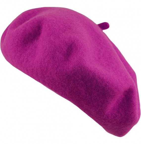 Berets Traditional Women's Men's Solid Color Plain Wool French Beret One Size - Hot Pink - CO189YICH62