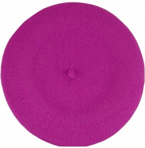 Berets Traditional Women's Men's Solid Color Plain Wool French Beret One Size - Hot Pink - CO189YICH62
