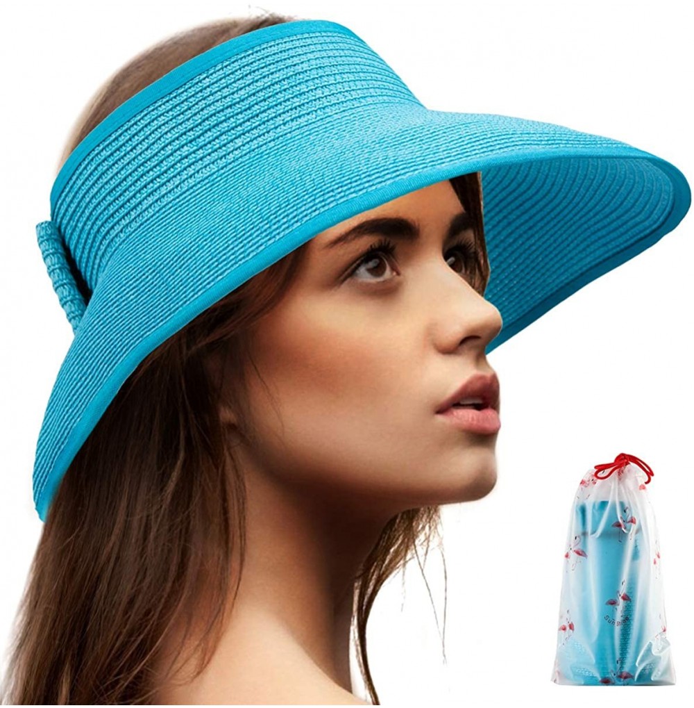 Visors Foldable Sun Visors for Women - Beach Hat Wide Brim Sun Hat Roll-Up Straw Hat - CG18SYHA50T