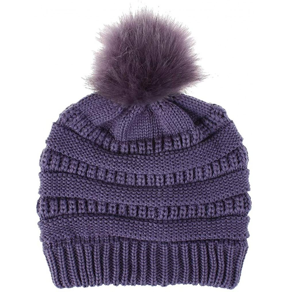 Skullies & Beanies Women Thick Knit Beanie Hat with Pom- Solid Crochet Skully Cap Stretchy Hat Warm Ski Hat Winter for Teen G...