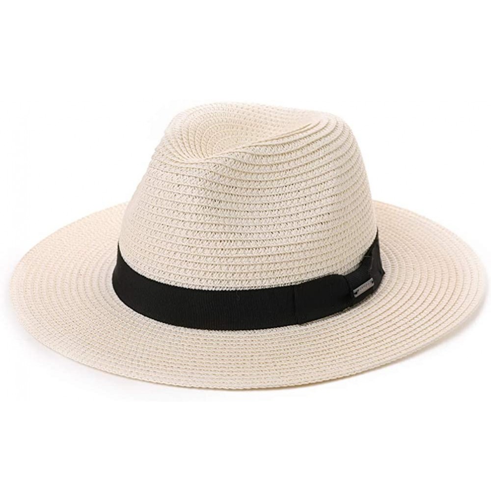 Sun Hats Womens Straw Fedora Brim Panama Beach Havana Summer Sun Hat Party Floppy - 00715_white - CZ18R4UC3K8