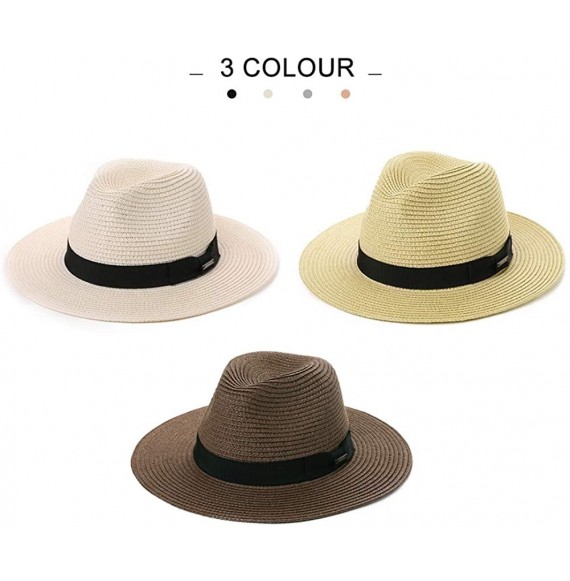 Sun Hats Womens Straw Fedora Brim Panama Beach Havana Summer Sun Hat Party Floppy - 00715_white - CZ18R4UC3K8