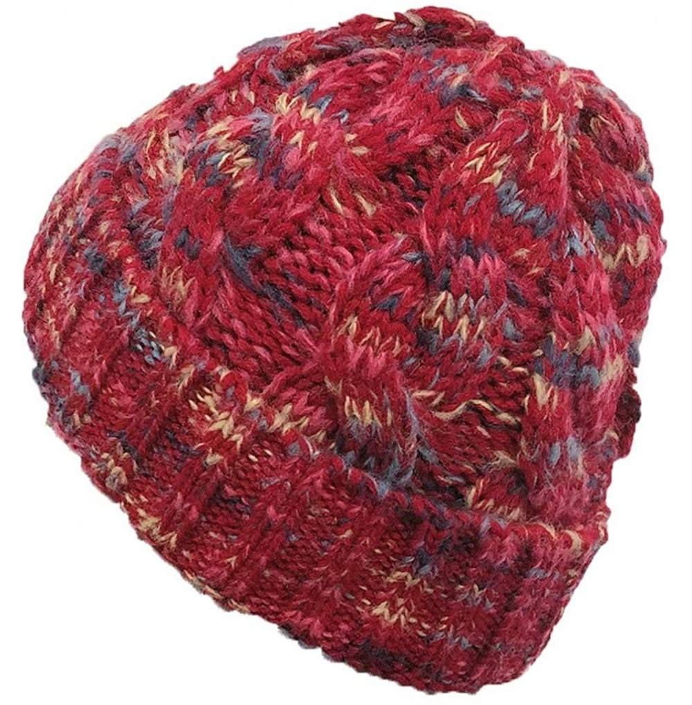 Skullies & Beanies Knit Winter Beanie - Cuff Wool Ribbed Hat - Fisherman Skull Knitted Stocking Cap - Z5-red / Multicolor - C...