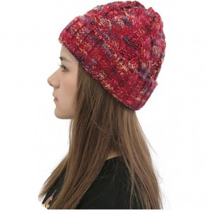 Skullies & Beanies Knit Winter Beanie - Cuff Wool Ribbed Hat - Fisherman Skull Knitted Stocking Cap - Z5-red / Multicolor - C...
