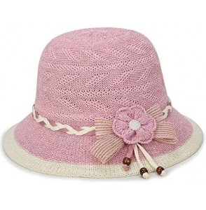 Sun Hats Women Lady Summer Breathable Sun Braided Trim Straw Bowler Cap Cloche Hat - Camellia - Pink - CW18HTKTKKG