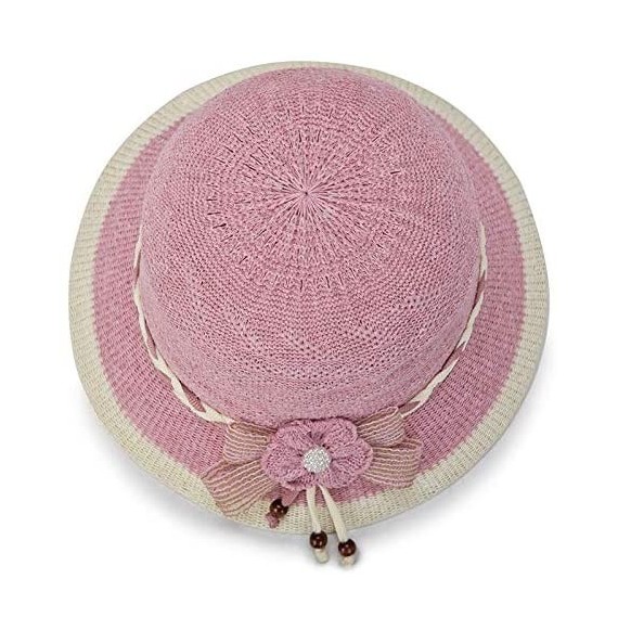 Sun Hats Women Lady Summer Breathable Sun Braided Trim Straw Bowler Cap Cloche Hat - Camellia - Pink - CW18HTKTKKG