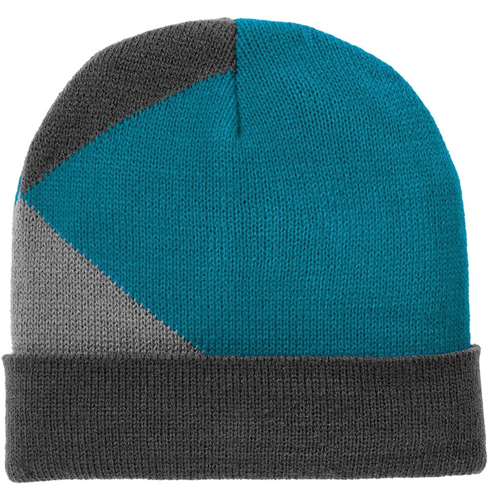 Skullies & Beanies Men Women Adult Pull On Modern Colorblock Winter Sports Beanie Hat Cap - Blue Wake/Graphite/Silver - C512N...