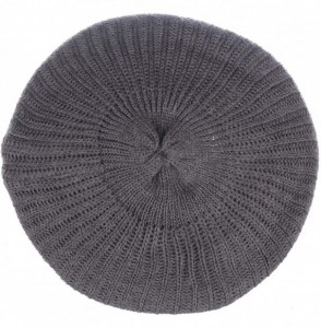 Berets Ladies Winter Solid Chic Slouchy Ribbed Crochet Knit Beret Beanie Hat W/WO Flower Adornment - CL18X6S4RCS