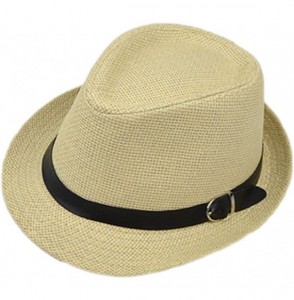 Fedoras Summer Straw Fedora Hat Short Brim Beach Sun Cap - Beige - CD189Z8XAYW