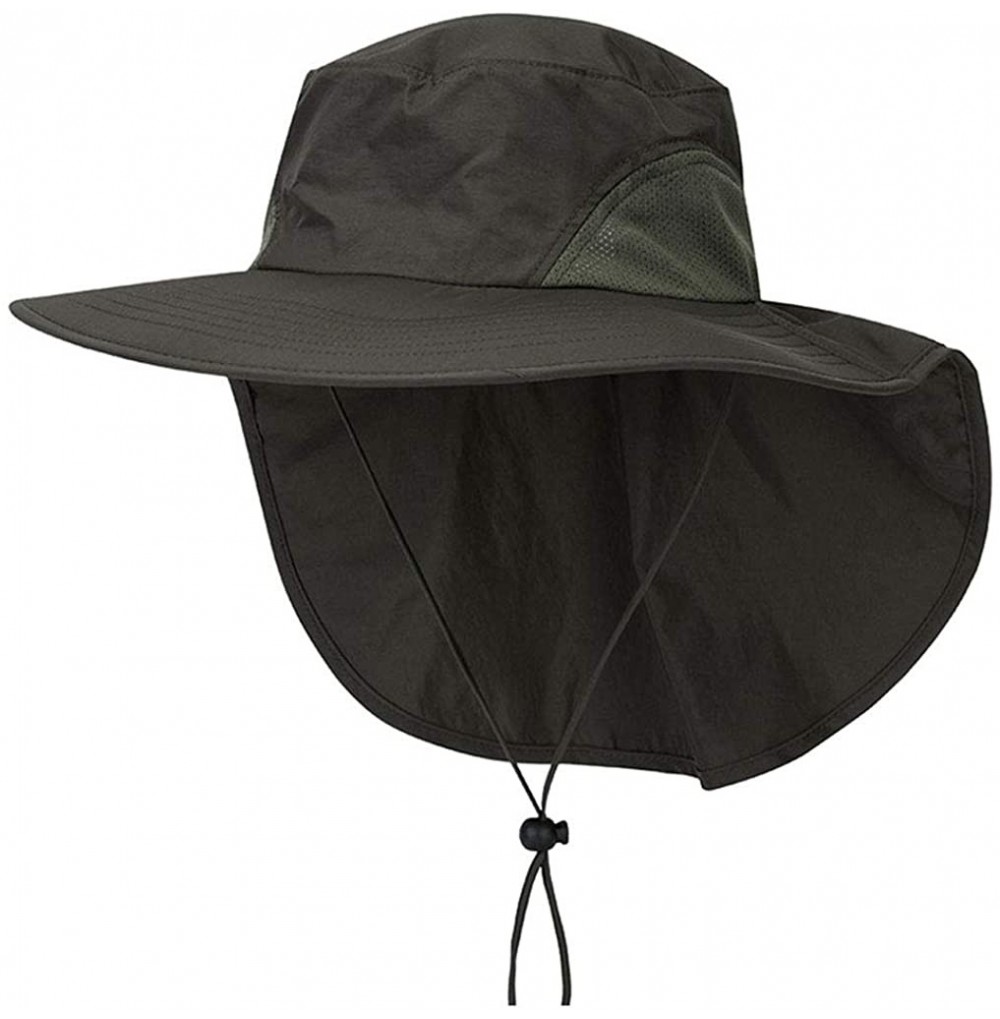 Sun Hats Quick-Dry Sun-Hat Fishing with Neck-Flap - Mens UV Protection Cap Wide Brim - Army Green - C818S7746LO