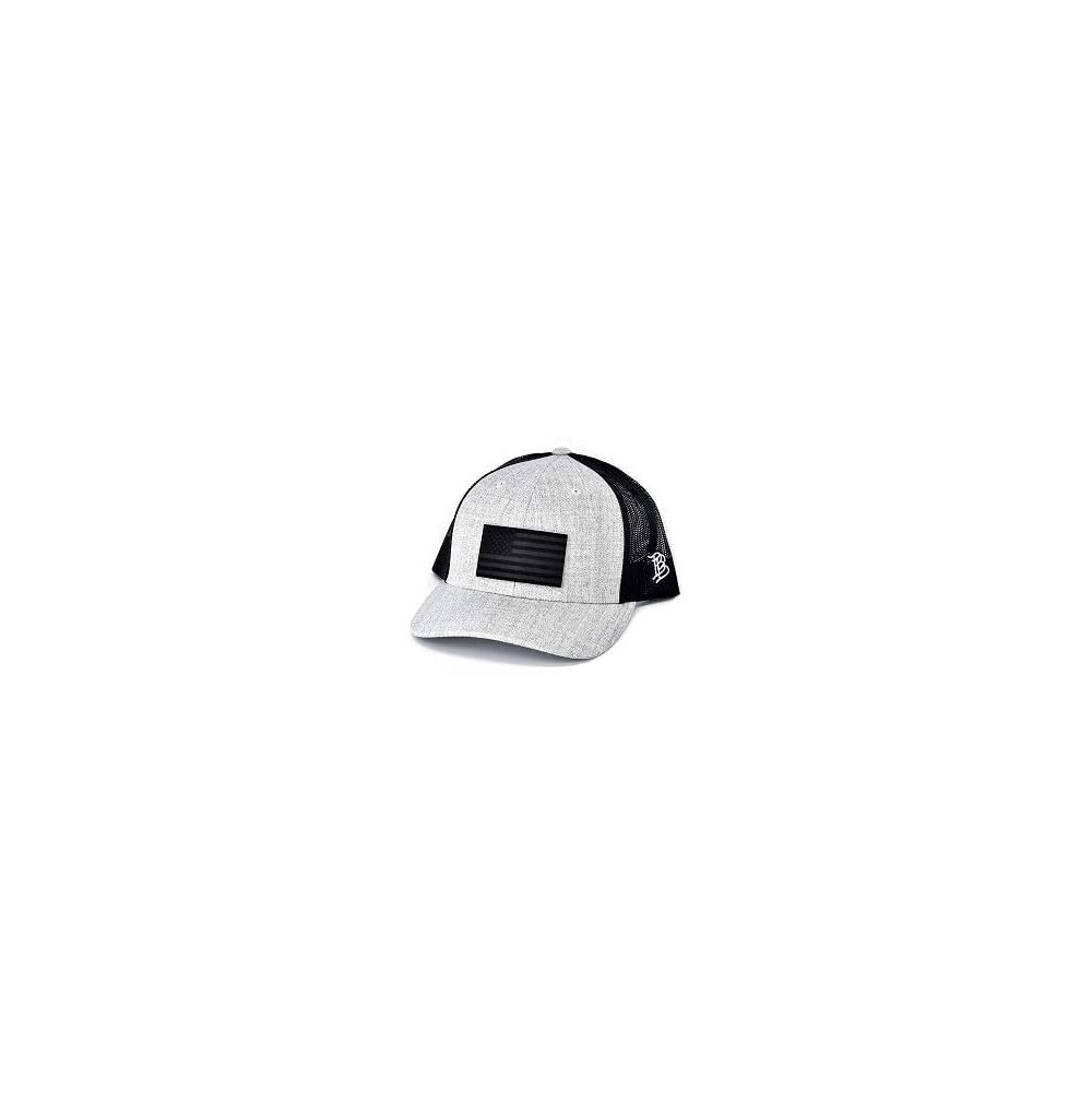 Baseball Caps USA 'Midnight Glory' Dark Leather Patch Hat Curved Trucker - One Size Fits All - Heather Grey/Black - CZ18IGQTGNU