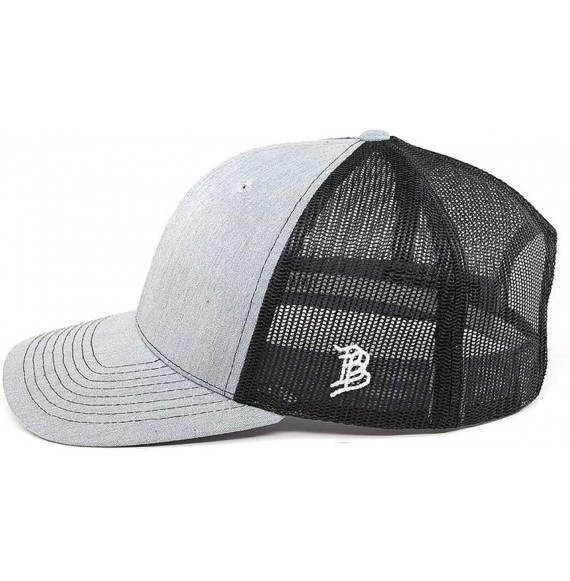 Baseball Caps USA 'Midnight Glory' Dark Leather Patch Hat Curved Trucker - One Size Fits All - Heather Grey/Black - CZ18IGQTGNU
