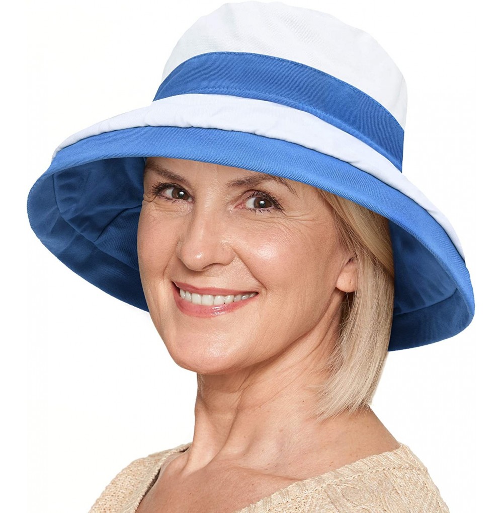 Sun Hats Womens Bucket Hat UV Sun Protection Lightweight Packable Summer Travel Beach Cap - Blue/White - CK18QEXD8IC