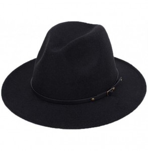 Fedoras 1PCS Wool Blend Fedora Hat with Belt Buckle Brim Hat Derby Cap Jazz Hat(Khaki) - Black - CU18ZTC9ZAH