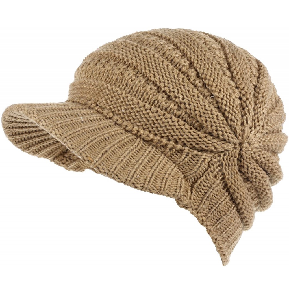Skullies & Beanies Fashion Futuristic Style Look Knitted Beanie Hat with Visor for Women - Beige - CR11B4N5ZF9