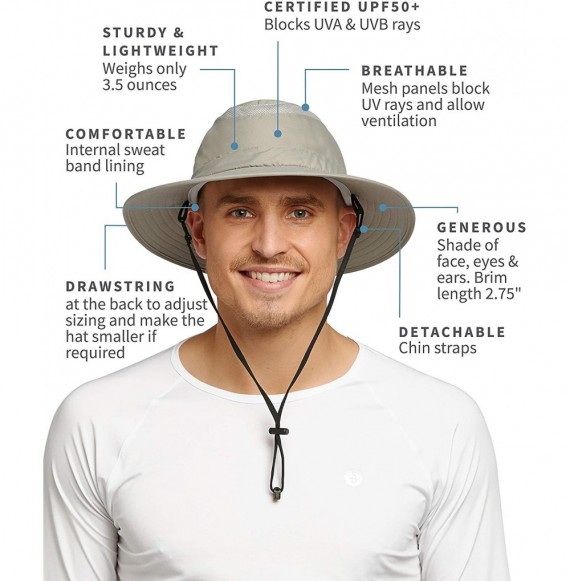 Sun Hats UPF 50+ Protective Broad Brim Sun Hat - Universal Fit - Grey - CA18EOKQ8GX