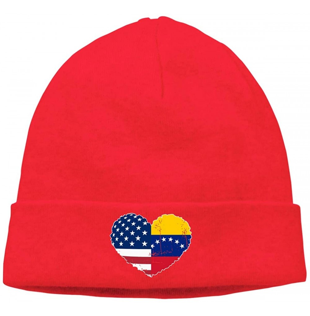 Skullies & Beanies Unisex Venezuela USA Flag Heart Soft Beanie Hat - Red - CG18TGMDORL