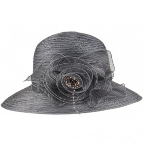 Sun Hats Women's Organza Wide Brim Floral Ribbon Kentucky Derby Church Dress Sun Hat - 3 Style-dark Grey - CM184UT22SU